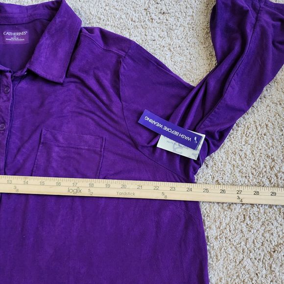 Catherines Faux Suede Top Womens 1X Purple Microfiber Roll Tab Long Sleeve - Picture 7 of 13